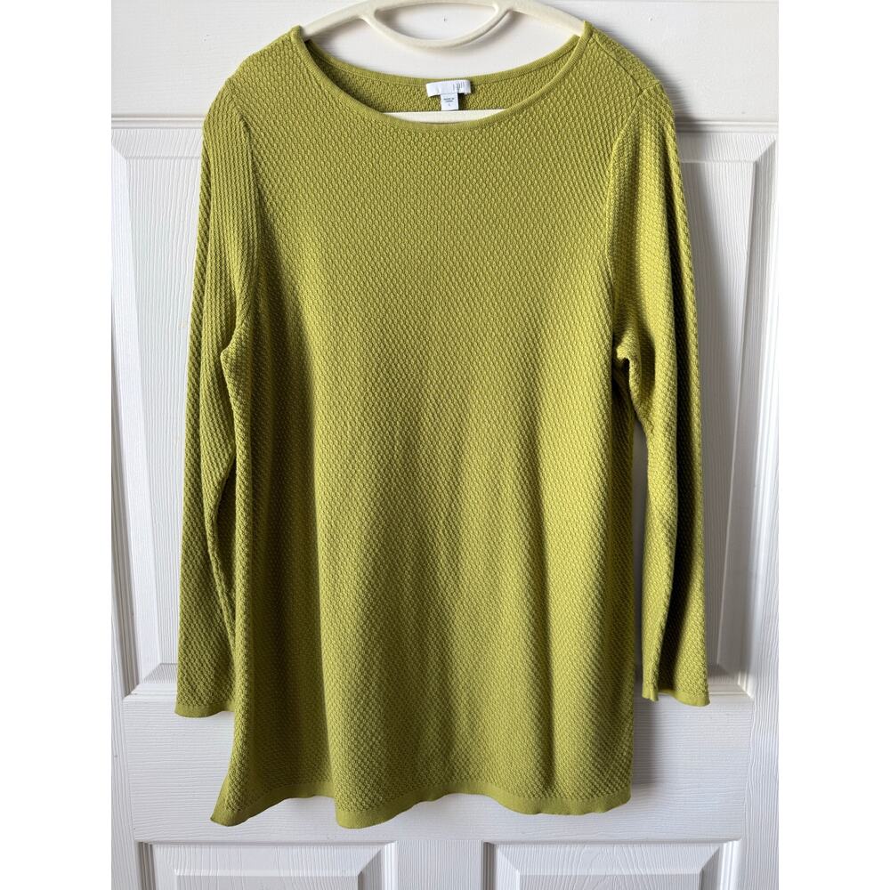 J. Jill Chartreuse Textured Lightweight Tunic Sweater Womens Size L Coastal